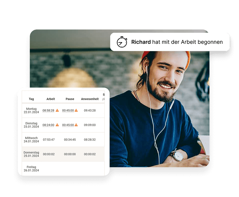 Mobile Zeiterfassungsanwendung für Gastronomie.