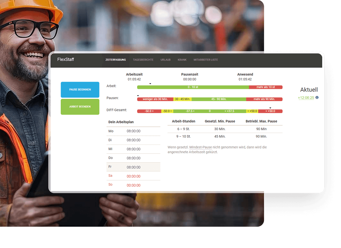 FlexStaff-Desktopansicht für das Handwerk
