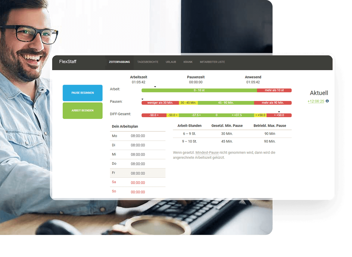 Intuitive Zeiterfassung mit FlexStaff auf Laptop oder PC
